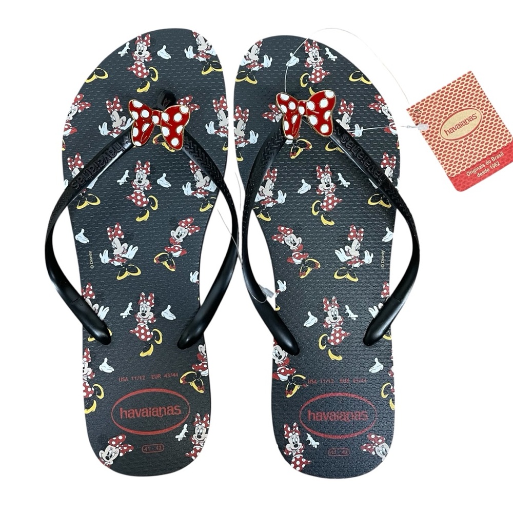 Havaianas Minnie Mouse Black Flip Flops w/ Red Bow Accent Size 11/12
